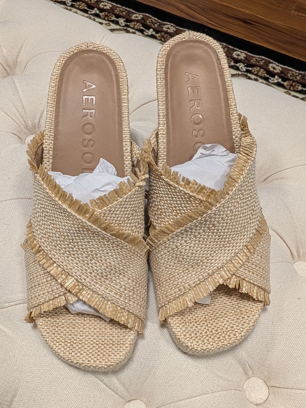 AEROSOLES Natural Raffia Crossband Mule - Beige